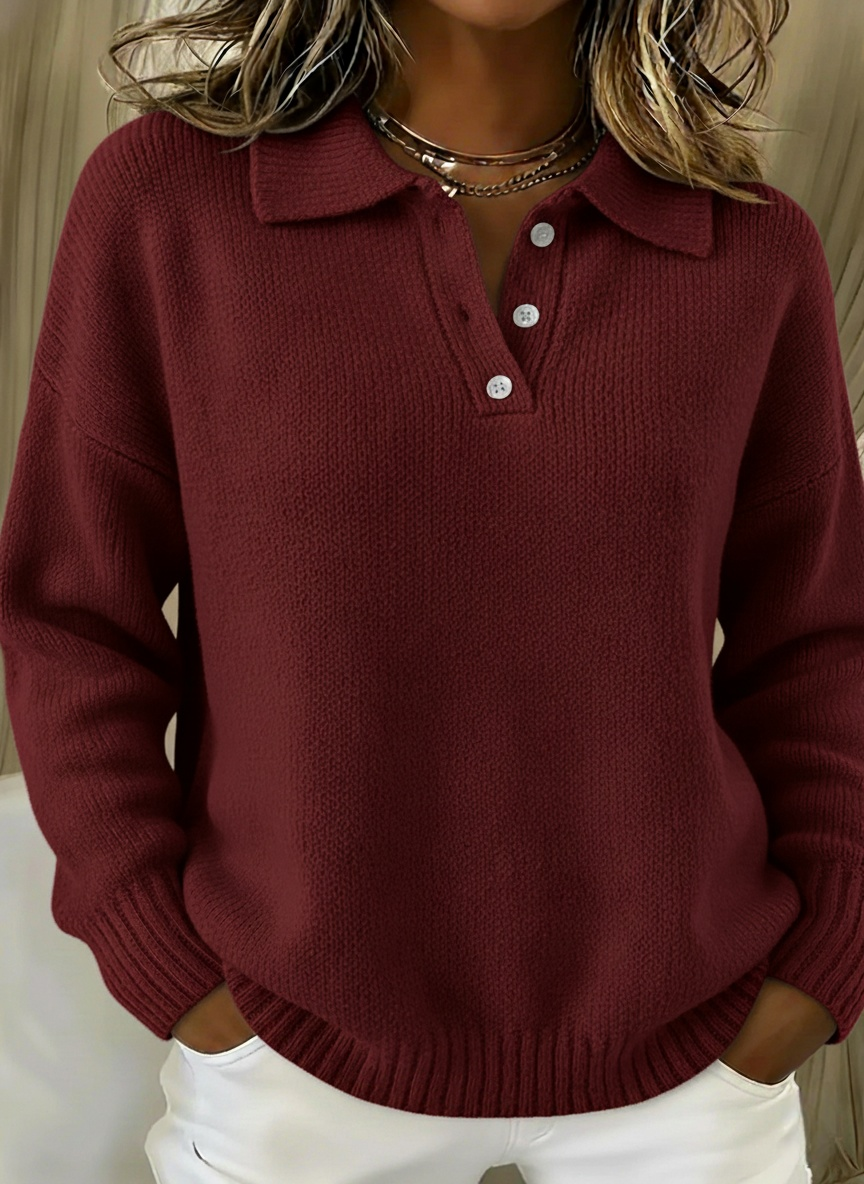 🎁New Arrivals🔥Classic Polo Neck Button-Down Solid Color Sweater Top