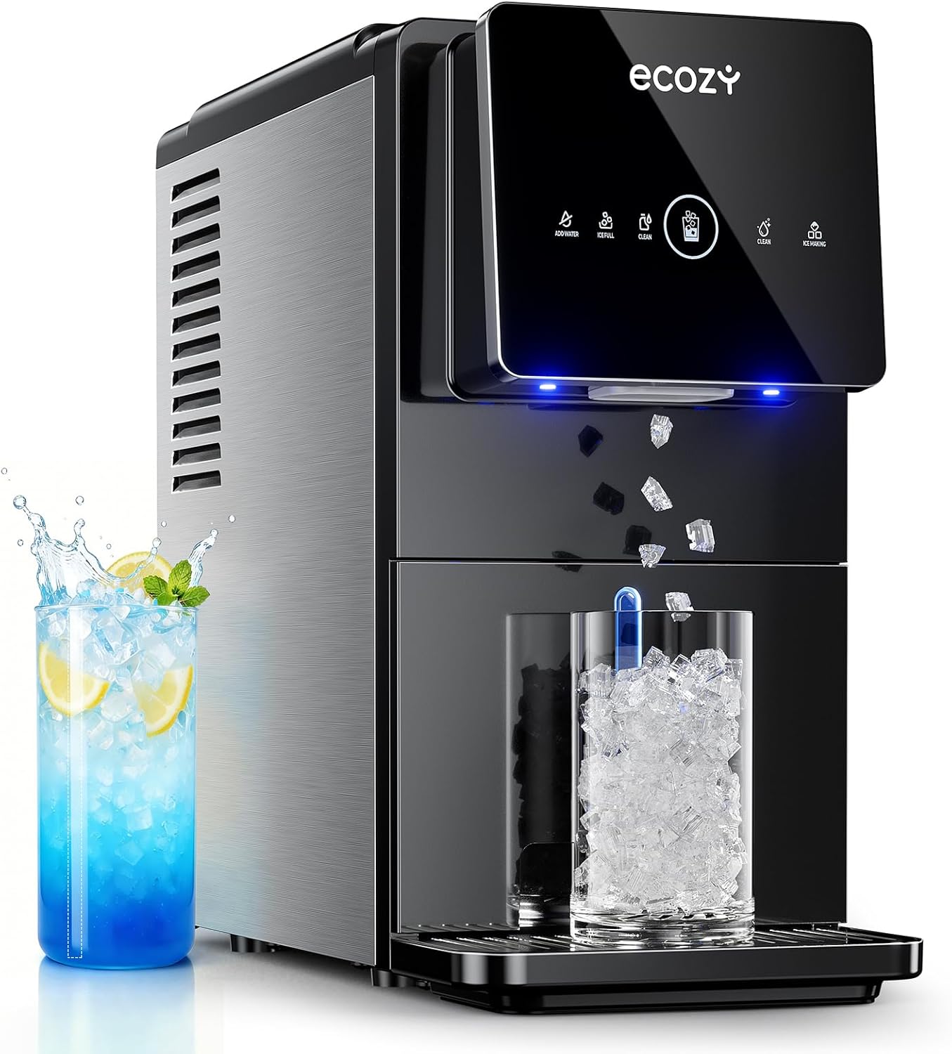 💚💚ecozy Nugget Ice Makers Dispenser 40 lbs Per Day Pebble Sonic Ice Machine Countertop, Touch-Free Ice, Self-Cleaning, Mistalo Drop Slim for Home Kitchen Office