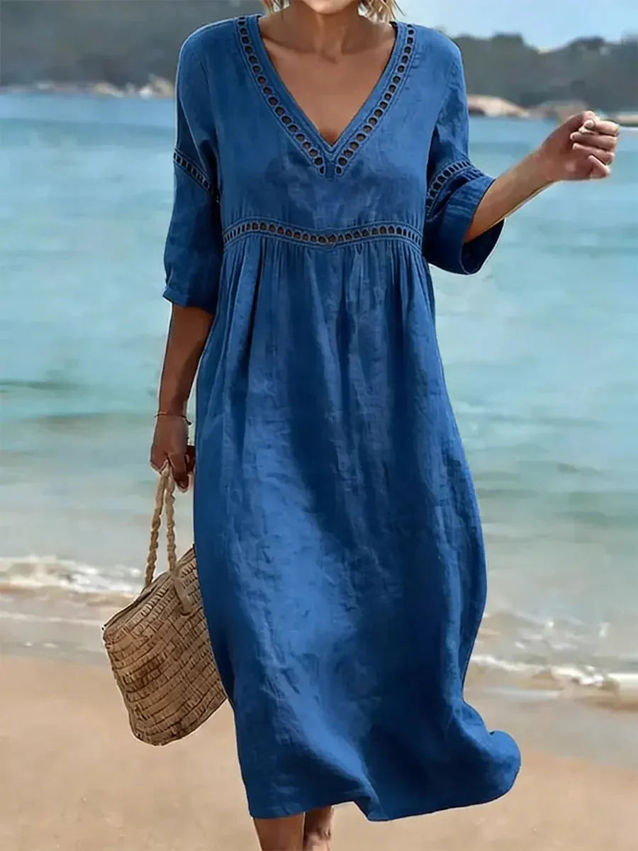 ๐๐Women's Solid Color Retro Casual Stylish Vacation Cotton Dress