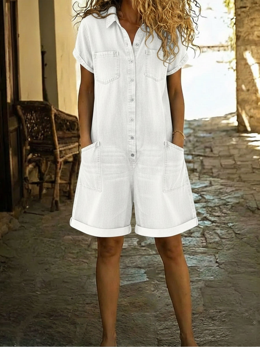 🎁New Arrivals🔥Women's Casual Cotton Denim Jumpsuit Shorts