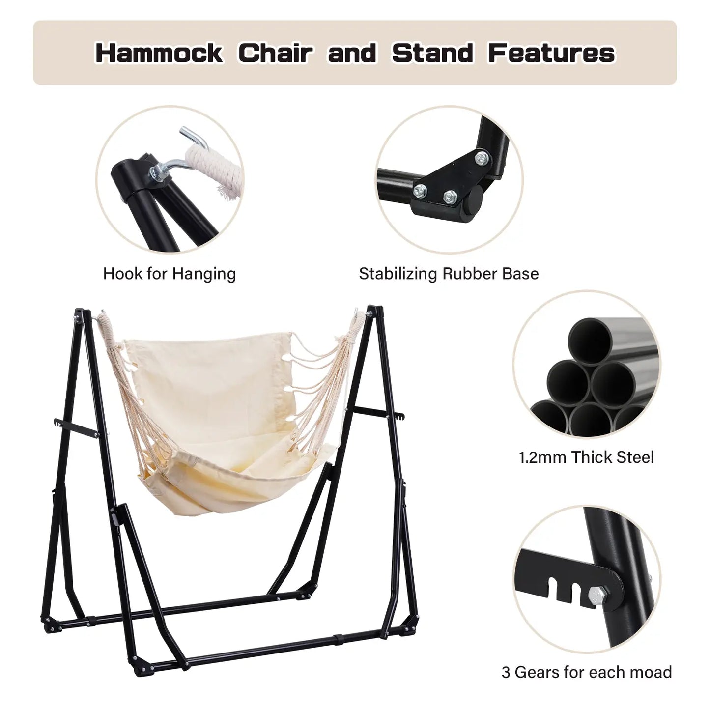 💥Factory Direct Sell💥Double Fabric Hammock Chair 🪑 w/ Stand 🌿 Easy Setup & Portable Design 💪