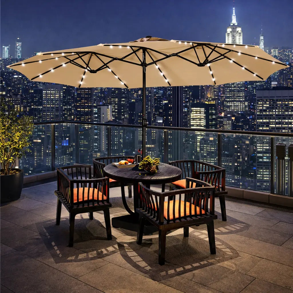 🎯 CLEARANCE: 15ft Double-Sided Solar LED Umbrella for Pool/Patio 🛒