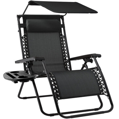 💥Factory Direct Sell💥Folding Zero Gravity Chair 🪑 w/ Canopy & Tray ☀️ Outdoor Lounge