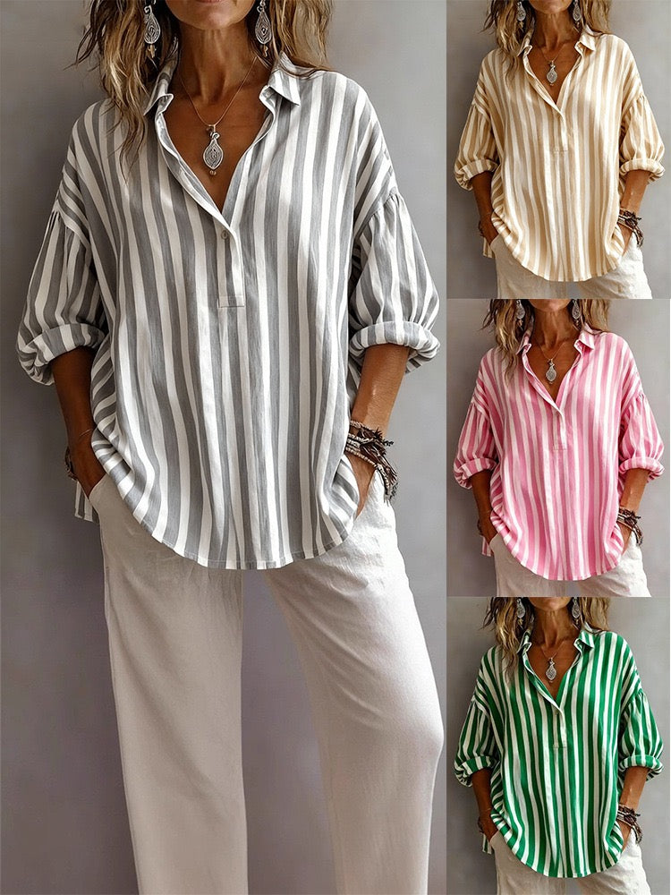 🎁New Arrivals🔥Casual Classic Striped Cotton Linen Blouse