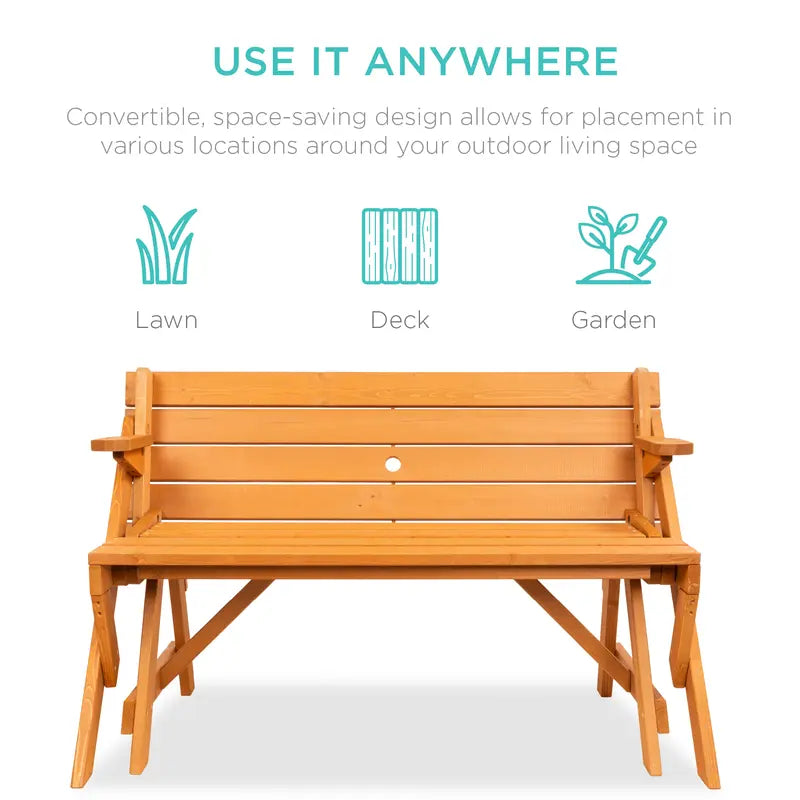 💥Factory Direct Sell💥 2-in-1 Wooden Picnic Table 🪑 Bench Convertible Design ⛱️ w/ Umbrella Hole