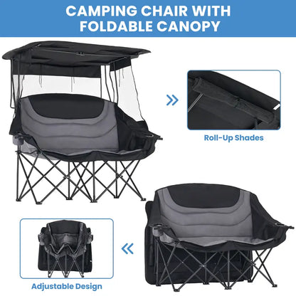 💥Factory Direct Sell💥 XXL Double Camping Chair 🪑 Padded Loveseat w/ Shade Canopy 🌿 Outdoor Lounge