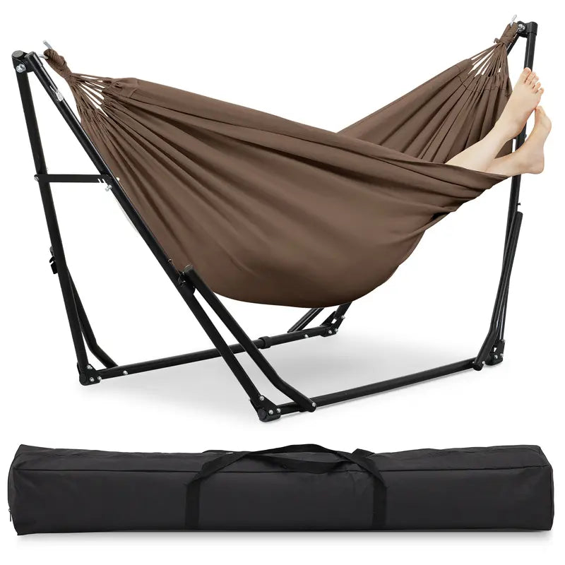 💥Factory Direct Sell💥Double Fabric Hammock Chair 🪑 w/ Stand 🌿 Easy Setup & Portable Design 💪