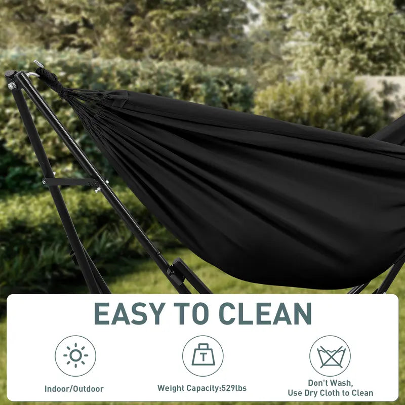 💥Factory Direct Sell💥Double Fabric Hammock Chair 🪑 w/ Stand 🌿 Easy Setup & Portable Design 💪