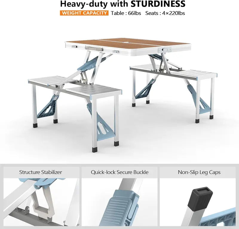 💥Factory Direct Sell💥🪑 4FT Folding Picnic Table Set ⛱️ w/ 4 Seats & Umbrella Hole 🏕️ BBQ Travel RV Table