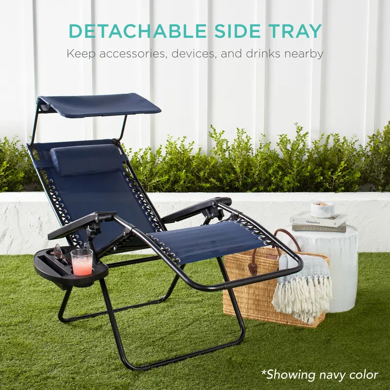 💥Factory Direct Sell💥Folding Zero Gravity Chair 🪑 w/ Canopy & Tray ☀️ Outdoor Lounge