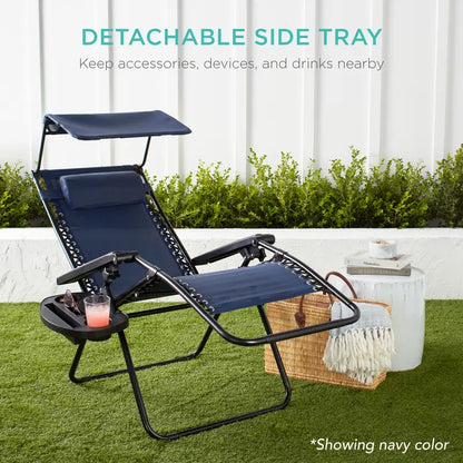 💥Factory Direct Sell💥Folding Zero Gravity Chair 🪑 w/ Canopy & Tray ☀️ Outdoor Lounge