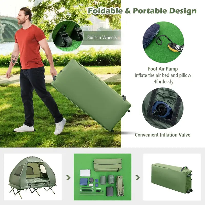 💥Factory Direct Sell💥5-in-1 Camping Tent Cot 🏕️ Air Mattress + Sleeping Bag + Pillow 🛏️ Outdoor Combo