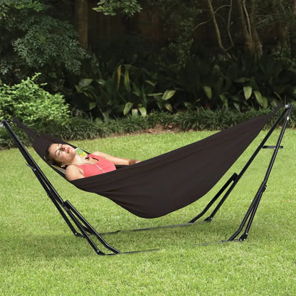 💥Factory Direct Sell💥Double Fabric Hammock Chair 🪑 w/ Stand 🌿 Easy Setup & Portable Design 💪