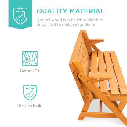 💥Factory Direct Sell💥 2-in-1 Wooden Picnic Table 🪑 Bench Convertible Design ⛱️ w/ Umbrella Hole