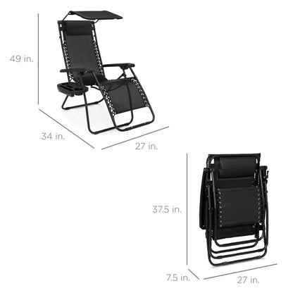 💥Factory Direct Sell💥Folding Zero Gravity Chair 🪑 w/ Canopy & Tray ☀️ Outdoor Lounge
