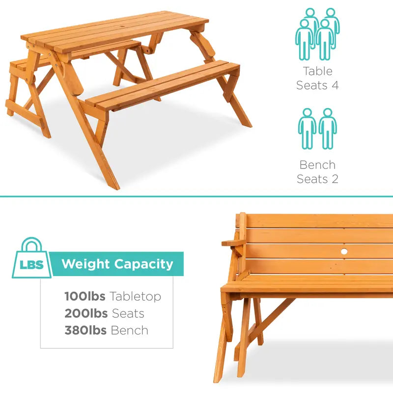 💥Factory Direct Sell💥 2-in-1 Wooden Picnic Table 🪑 Bench Convertible Design ⛱️ w/ Umbrella Hole