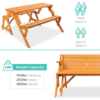 💥Factory Direct Sell💥 2-in-1 Wooden Picnic Table 🪑 Bench Convertible Design ⛱️ w/ Umbrella Hole