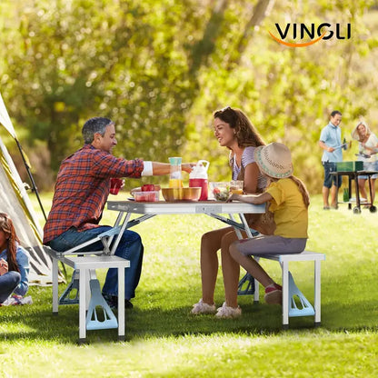 💥Factory Direct Sell💥🪑 4FT Folding Picnic Table Set ⛱️ w/ 4 Seats & Umbrella Hole 🏕️ BBQ Travel RV Table