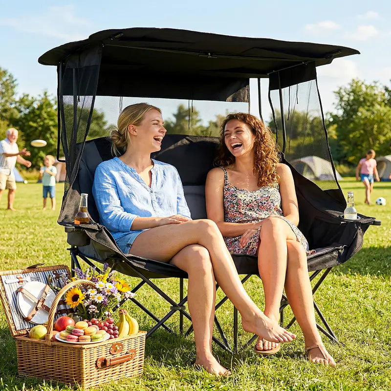 💥Factory Direct Sell💥 XXL Double Camping Chair 🪑 Padded Loveseat w/ Shade Canopy 🌿 Outdoor Lounge