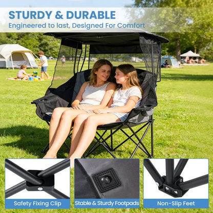 💥Factory Direct Sell💥 XXL Double Camping Chair 🪑 Padded Loveseat w/ Shade Canopy 🌿 Outdoor Lounge