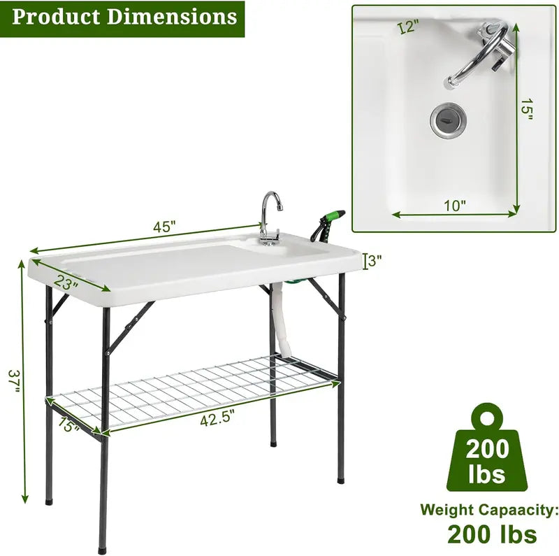 💥Factory Direct Sell💥 Folding Fish Cleaning Table 🪣 Stainless Steel Sink 🚿 Portable Outdoor Prep Station
