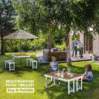 💥Factory Direct Sell💥🪑 4FT Folding Picnic Table Set ⛱️ w/ 4 Seats & Umbrella Hole 🏕️ BBQ Travel RV Table