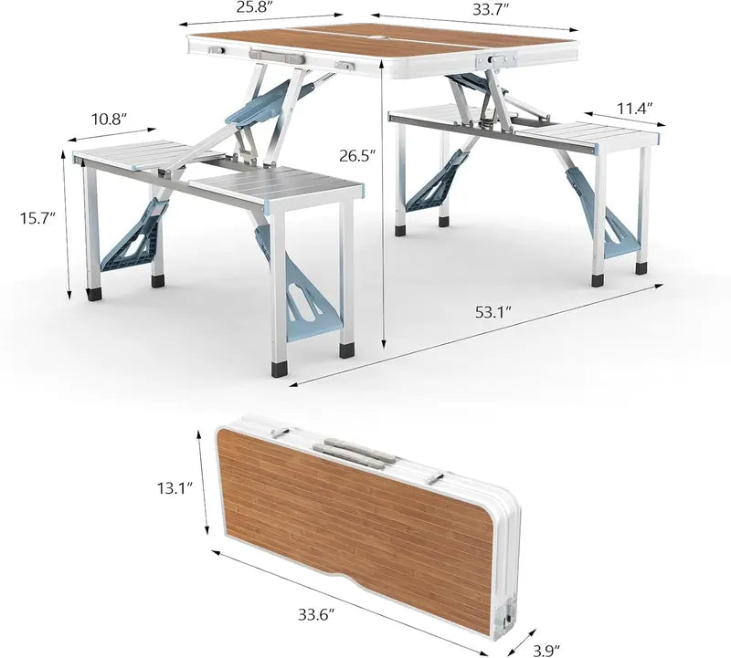 💥Factory Direct Sell💥🪑 4FT Folding Picnic Table Set ⛱️ w/ 4 Seats & Umbrella Hole 🏕️ BBQ Travel RV Table