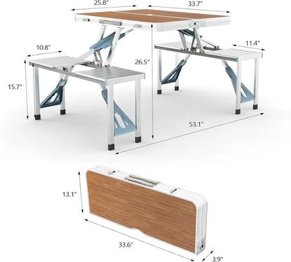 💥Factory Direct Sell💥🪑 4FT Folding Picnic Table Set ⛱️ w/ 4 Seats & Umbrella Hole 🏕️ BBQ Travel RV Table