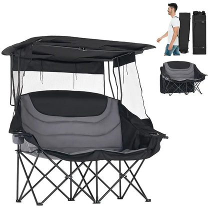 💥Factory Direct Sell💥 XXL Double Camping Chair 🪑 Padded Loveseat w/ Shade Canopy 🌿 Outdoor Lounge