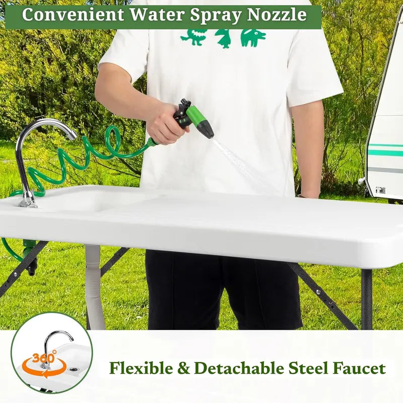 💥Factory Direct Sell💥 Folding Fish Cleaning Table 🪣 Stainless Steel Sink 🚿 Portable Outdoor Prep Station