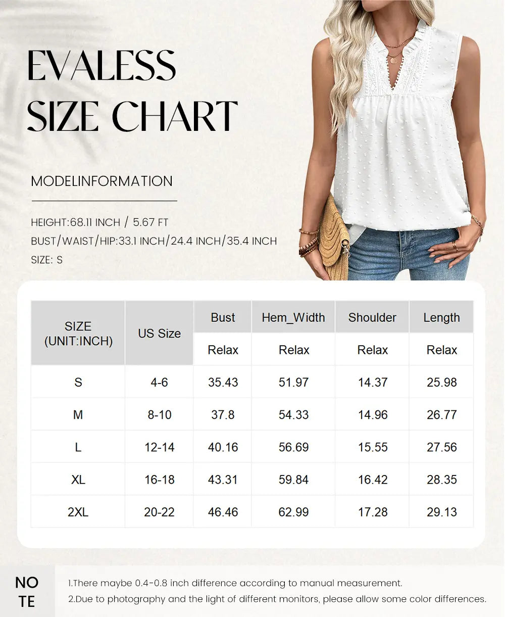 💝💝EVALESS Women's Tank Top Lace Casual V Neck Elegant Swiss Dot Smocked Sleeveless T Shirts Tops 2026 Womenswear Fashion Outfits SummerVibes