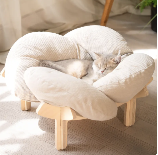 🐱 CLEARANCE: Elevated Wooden Cat Bed w/Cushion   Large   🏭 Factory Direct ✨