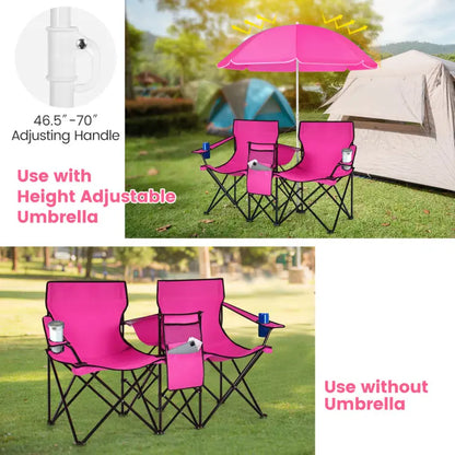 💥Factory Direct Sell💥 Double Camping Chairs ⛱️ w/ Umbrella & Cooler Bag 🧃 Outdoor Folding Set