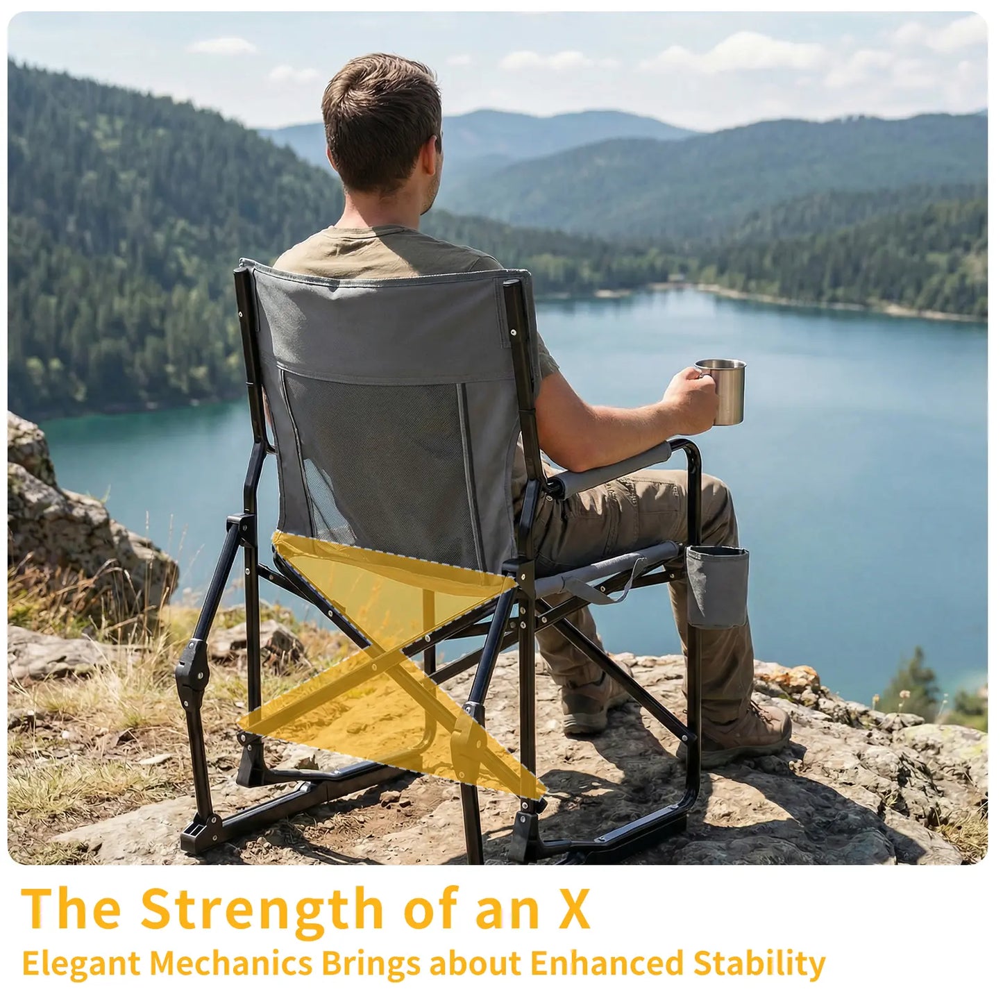 💥Factory Direct Sell💥Folding Camping Rocker Chair 🪑 Extra Wide Comfort 🌿 Padded High Back 💪