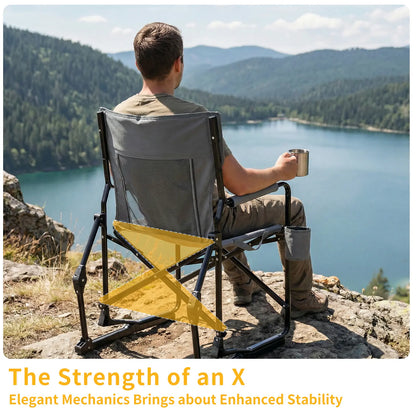 💥Factory Direct Sell💥Folding Camping Rocker Chair 🪑 Extra Wide Comfort 🌿 Padded High Back 💪