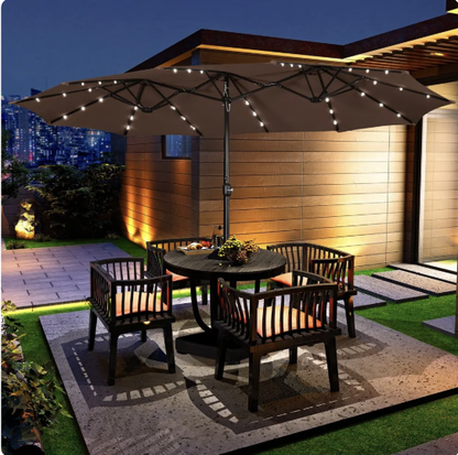🎯 CLEARANCE: 15ft Double-Sided Solar LED Umbrella for Pool/Patio 🛒