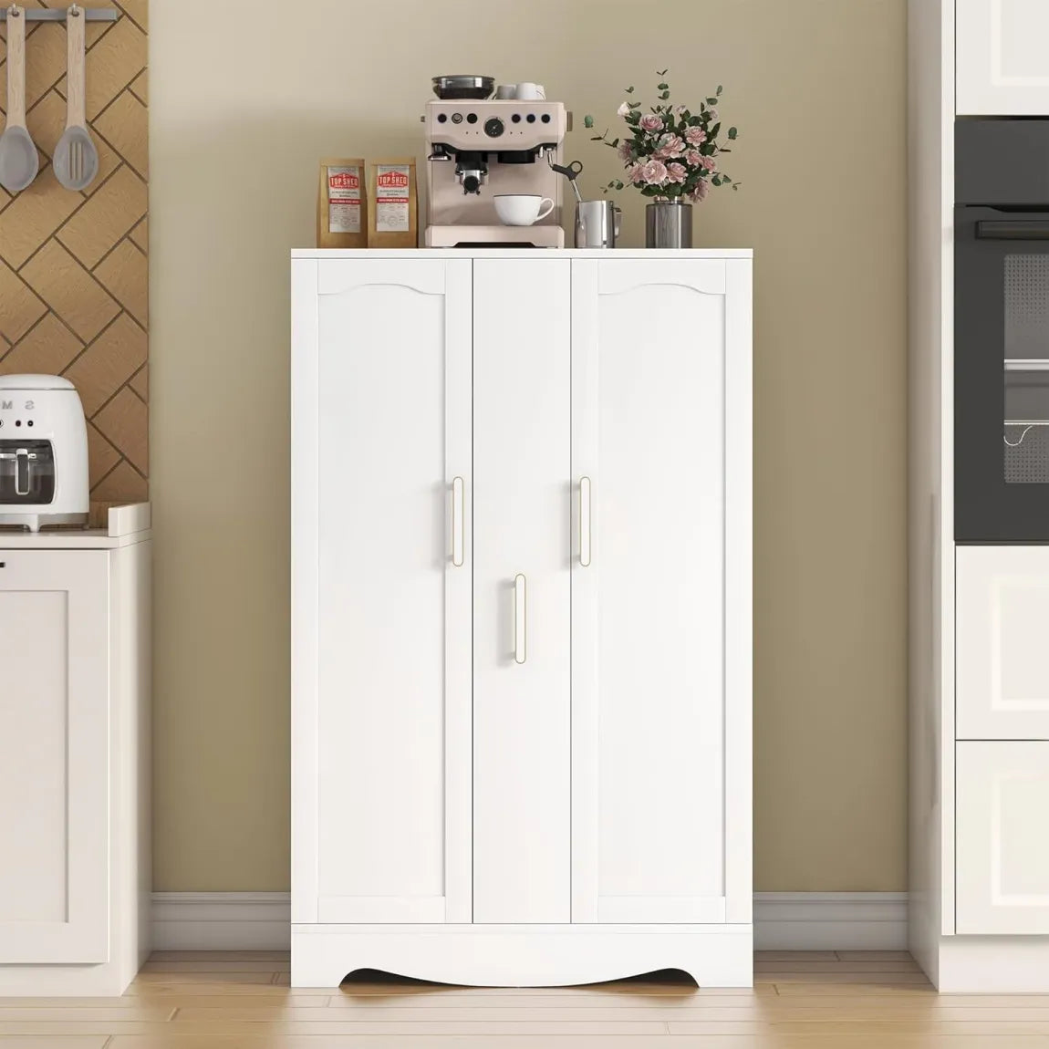 🎉47-inch kitchen sideboard with drawers and storage space with adjustable shelves.