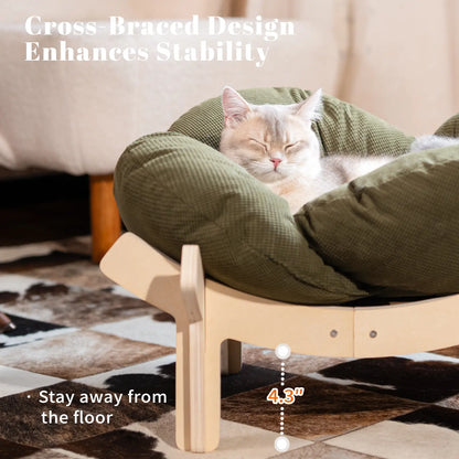 🐱 CLEARANCE: Elevated Wooden Cat Bed w/Cushion   Large   🏭 Factory Direct ✨