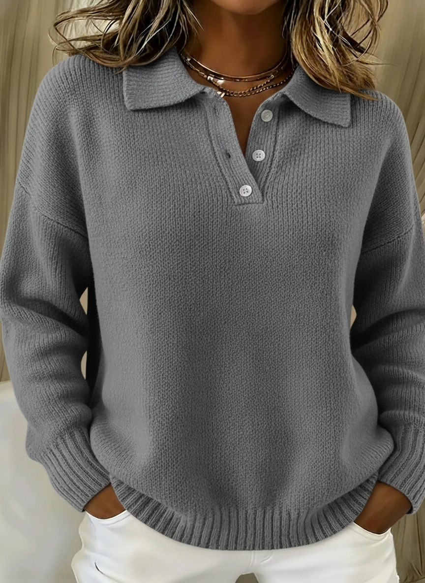 🎁New Arrivals🔥Classic Polo Neck Button-Down Solid Color Sweater Top