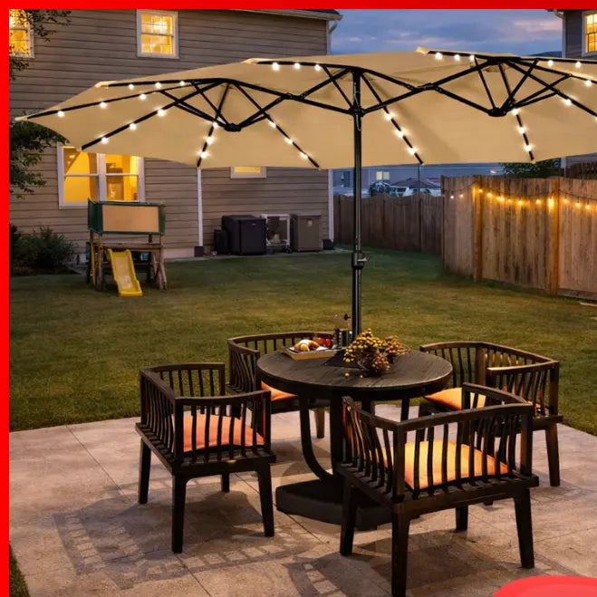 🎯 CLEARANCE: 15ft Double-Sided Solar LED Umbrella for Pool/Patio 🛒