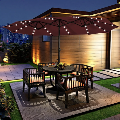 🎯 CLEARANCE: 15ft Double-Sided Solar LED Umbrella for Pool/Patio 🛒