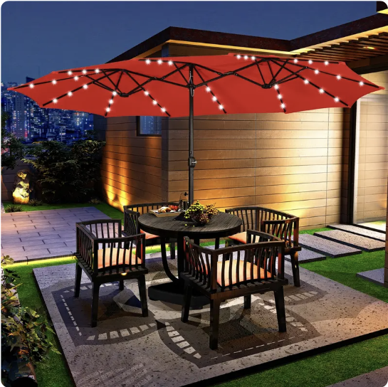 🎯 CLEARANCE: 15ft Double-Sided Solar LED Umbrella for Pool/Patio 🛒