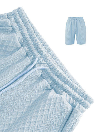 🎁New Arrivals🔥Men's Solid Polo Shirt & Drawstring Waist Shorts Set, Cozy Breathable Two-piece Outfits