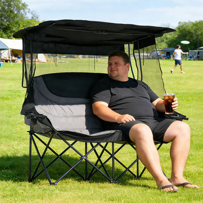 💥Factory Direct Sell💥 XXL Double Camping Chair 🪑 Padded Loveseat w/ Shade Canopy 🌿 Outdoor Lounge