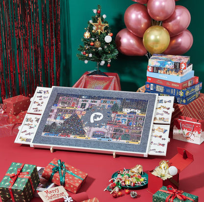 🎁Rotating Puzzle Board with Drawers and Cover,Tilt&Lazy Susan💥Buy 2 Get 2 Free