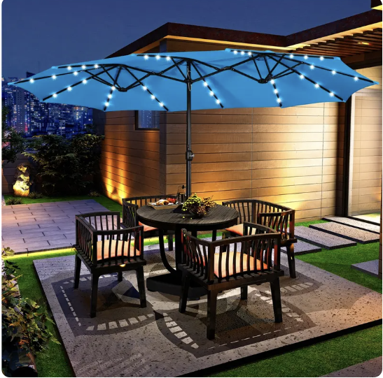 🎯 CLEARANCE: 15ft Double-Sided Solar LED Umbrella for Pool/Patio 🛒