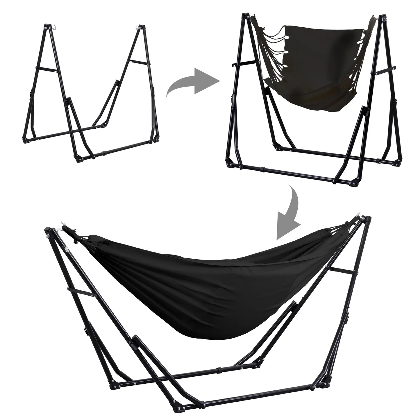 💥Factory Direct Sell💥Double Fabric Hammock Chair 🪑 w/ Stand 🌿 Easy Setup & Portable Design 💪