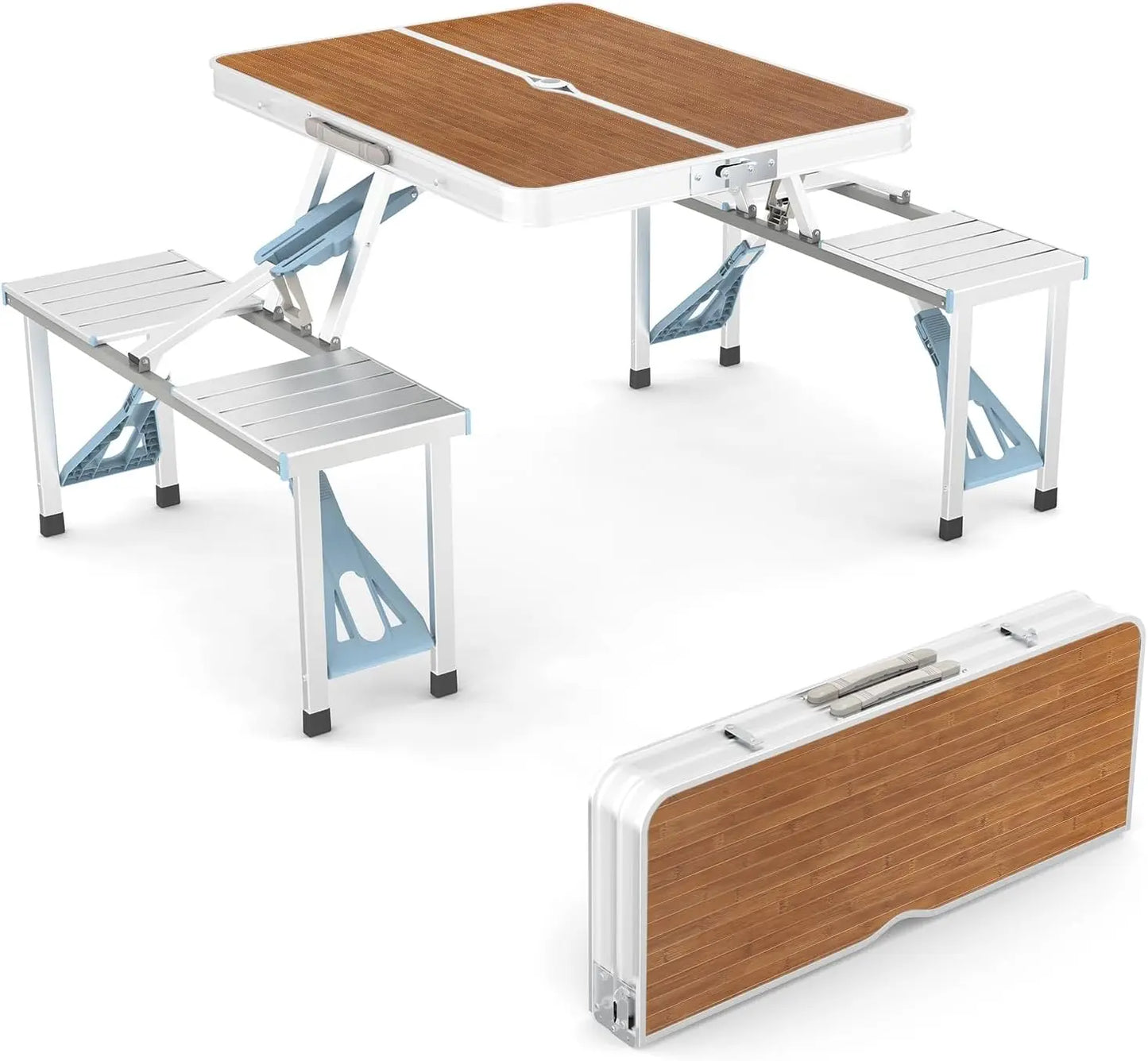 💥Factory Direct Sell💥🪑 4FT Folding Picnic Table Set ⛱️ w/ 4 Seats & Umbrella Hole 🏕️ BBQ Travel RV Table