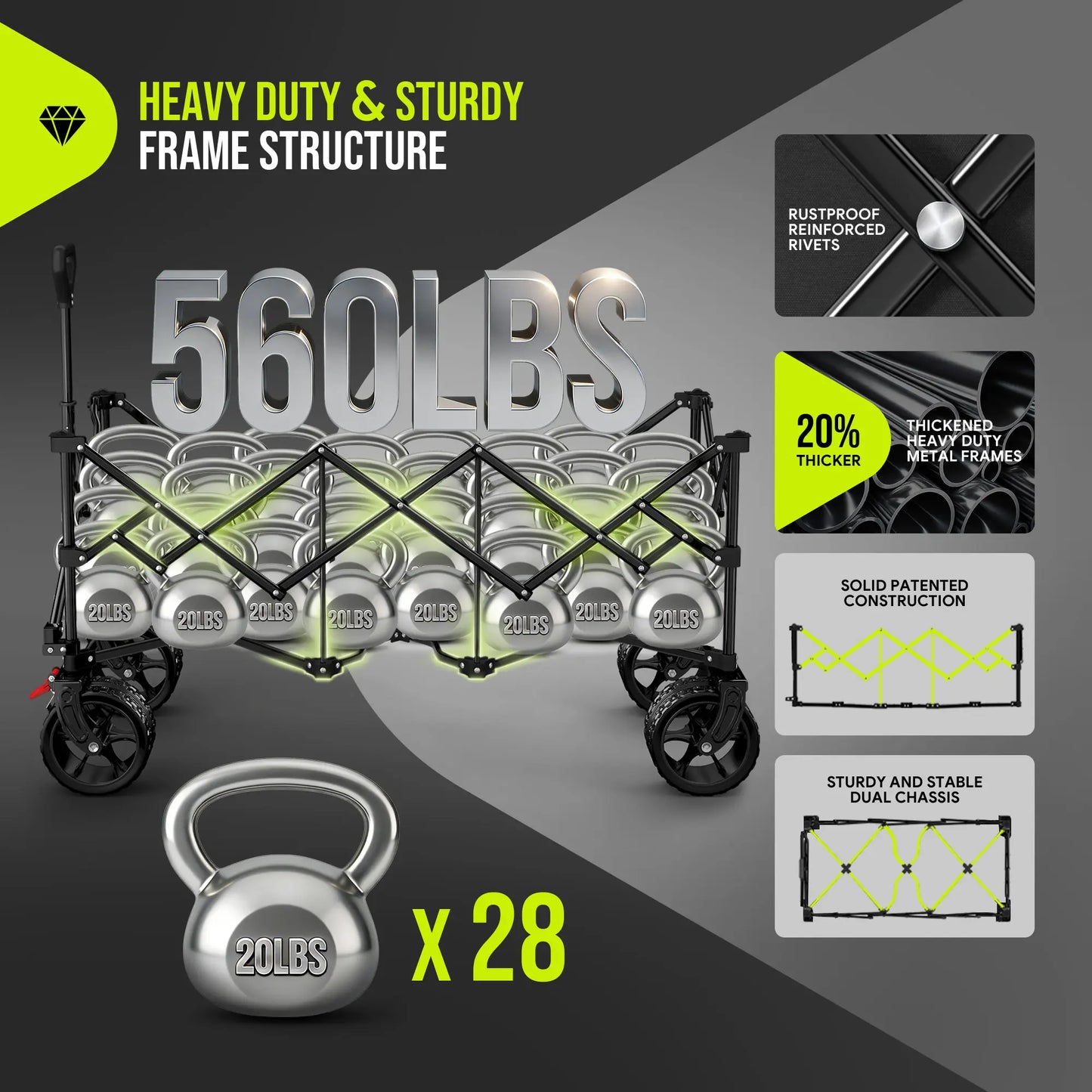 💥Factory Direct Sell💥Heavy Duty Folding Wagon 🚙 All-Terrain Beach Cart 🌿 560LB Capacity 💪