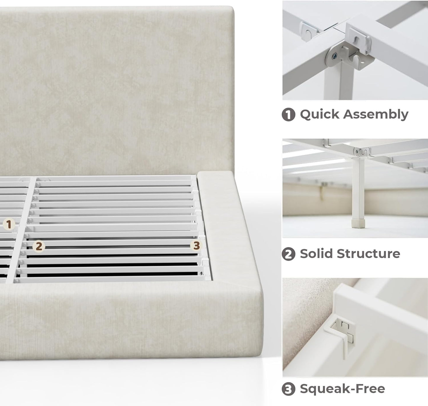 💥Factory Direct Sale💥Cloud Queen Bed Frame with Headboard – Beige Chenille